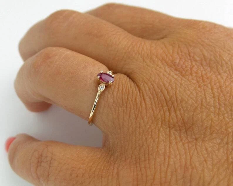 Natural Oval Cut Ruby and Diamonds Gemstone Women's Ring Solid 10k Yellow Gold - Image 4 of 4