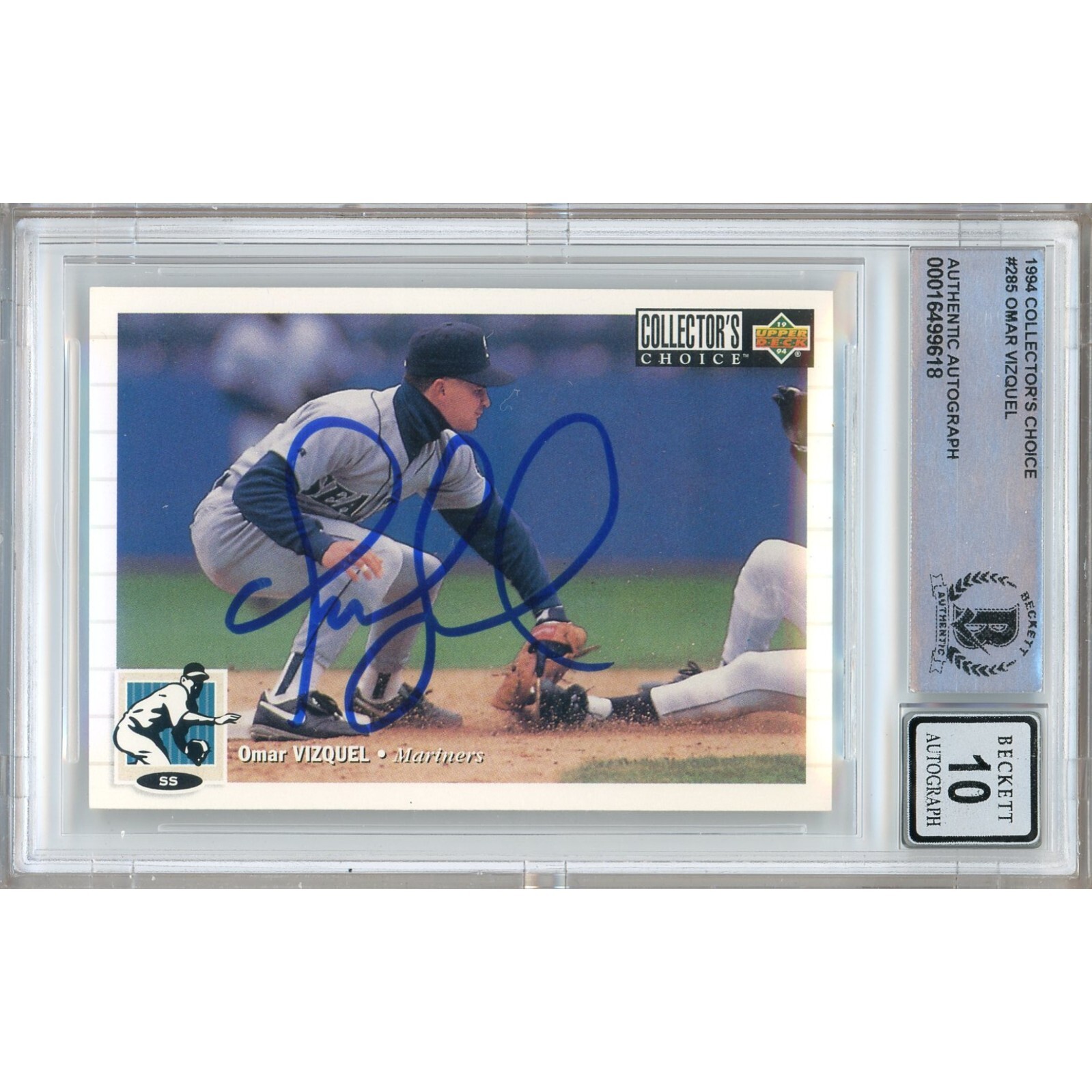 Omar Vizquel Seattle Mariners Autograph 1994 Collectors Choice BGS Auto 10 Slab