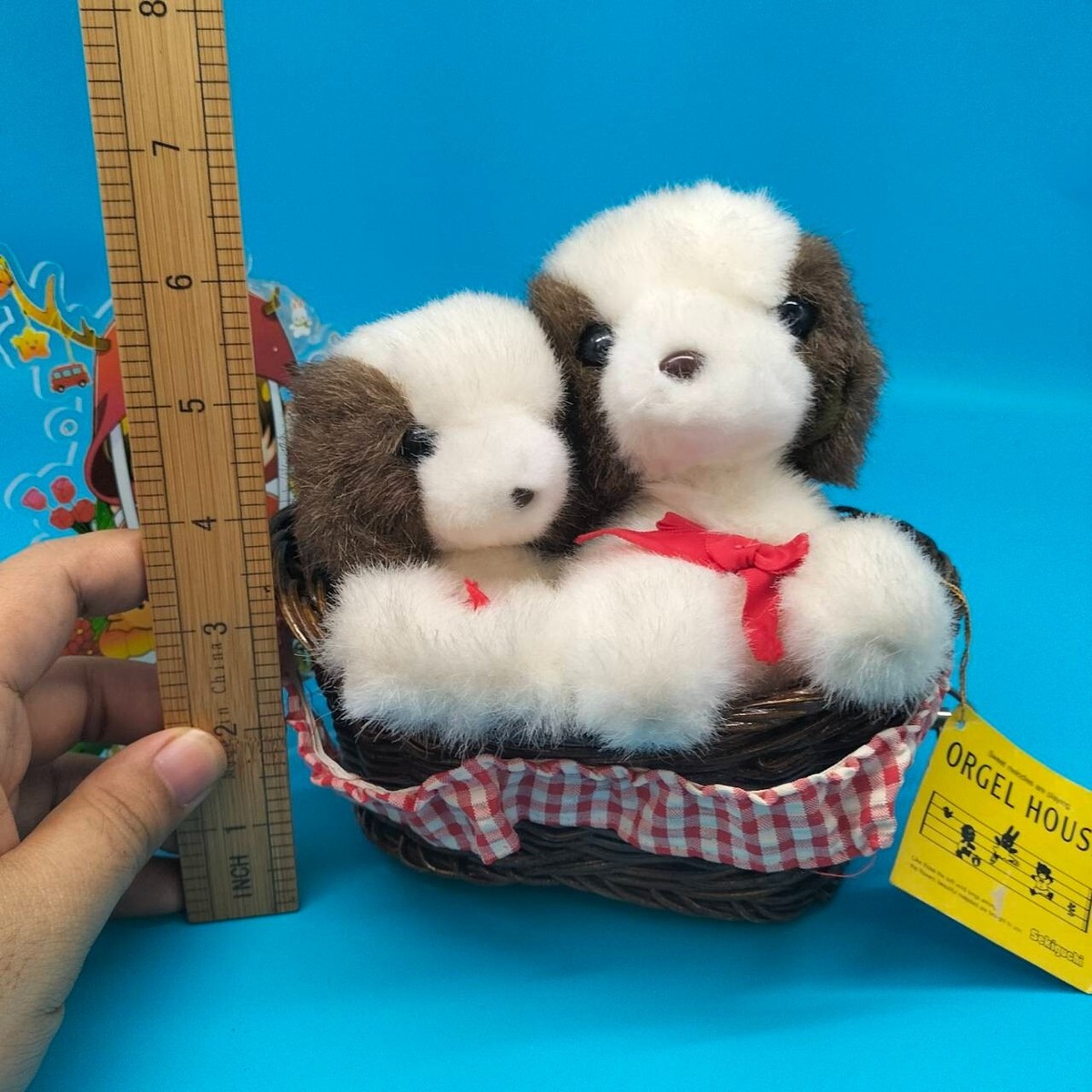 ♡Fb左1004 Sekiguchi ORGEL HOUSE 人形 籠付き RARE Stuffed Animal Vintage Sekiguchi ORGEL HOUSE Music Box Puppys