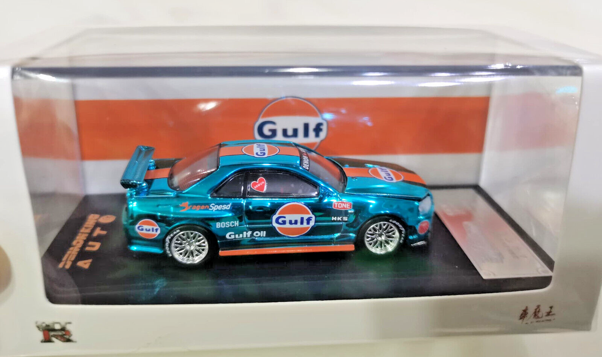 Demon King Auto Nissan GT-R R34 Gulf Chrome Blue 1/64 Diecast