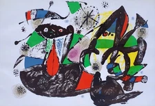 JOAN MIRO, 1977 original lithograph, Mourlot, Homage Dorothea Tanning