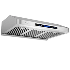 Awoco RH-S10-S 30" & 36" S/S 7"H Range Hood, 4 Speeds, 8" Vent, 1000 CFM, LED