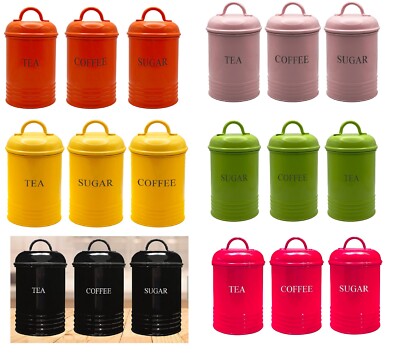 Set of Tea Coffee Sugar Canisters, Storage Jar, Powder Coated Tins, New  Look