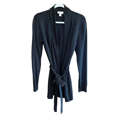 LOFT Longline Cardigan With Tie Belt Womens L Grey Faux Leather