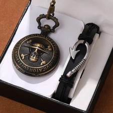 Retro Punk Pirate Captain Double Knife Quartz Pocket Watch with Necklace Chain