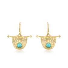 Hammered Design 18k Gold Plated Turquoise Gemstone Earrings Handmade Jewelry