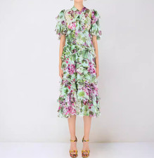 Floral Cake Skirt Summer High Waist Ruffled Women Short Sleeve Print Dresses