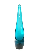 Vtg 16 1/2”Viking Taperglow CandleHolder Blunique Teal Peacock Pulled Art Glass