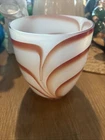 Vintage Italian Murano artistic glass vase white, orange and brown wavy stripes.