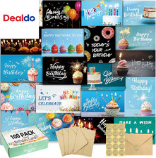 100 Happy Birthday Cards with Envelopes, 20 Unique Designs, Birthday Cards Bulk