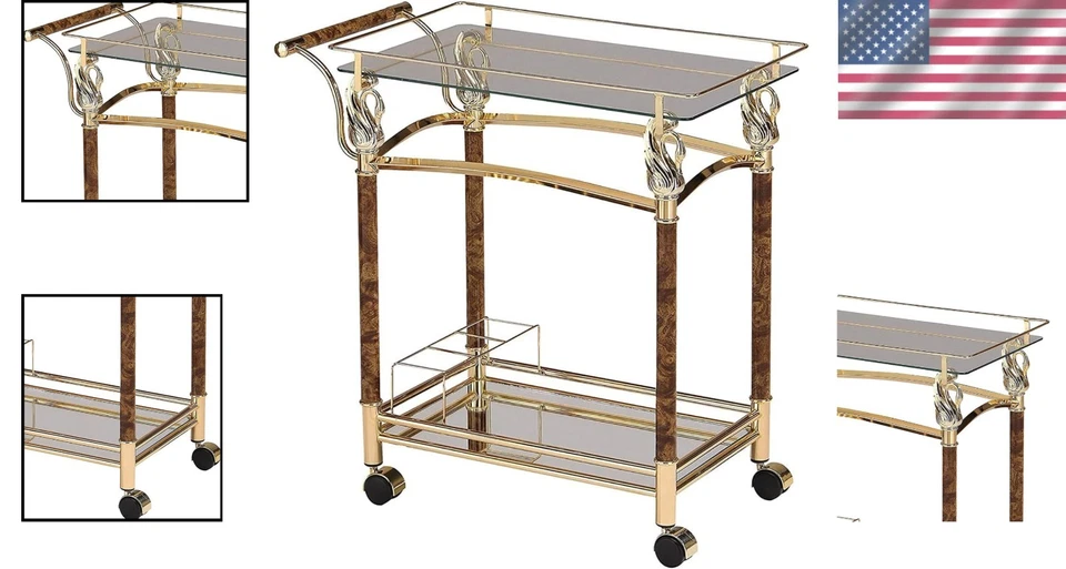 Gold Plated Helmut Serving Cart with Clear Glass Shelves - Image 2 of 4