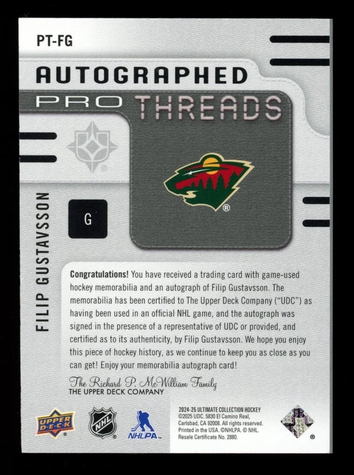 2024-25 Ultimate Collection - FILIP GUSTAVSSON - Pro Threads Auto Patch 58/99 - Image 2 of 4