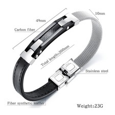 Armband Herren Damen 23cm Schwarz Silber Edelstahl Geschenk Schmuck Stahl Leder