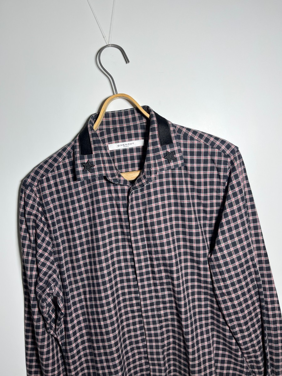 Givenchy Embroidered Stars Collar Check Long Sleeve Shirt Men's