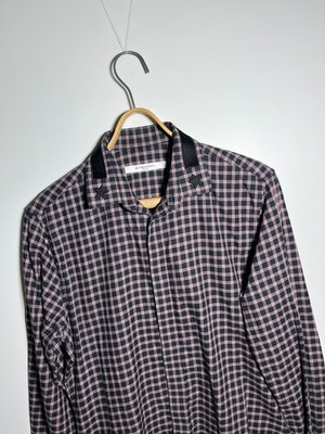 Givenchy Embroidered Stars Collar Check Long Sleeve Shirt Men's