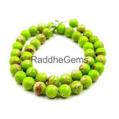 Green Imperial Jasper Necklace 8mm, Smooth Round Gemstone Beaded Necklace, Sterl