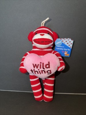 Vibrant Life Red Monkey Plush Dog Toy with Squeaker 10  Level 2 Wild Thing Heart