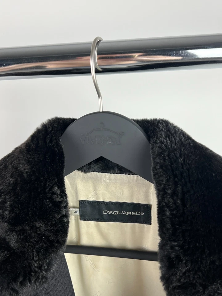 DSQUARED2 FUR COLLAR MEN'S WOOL BLACK JACKET SIZE 48 - Image 3 of 4