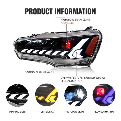 Faros proyectores LED 3D Demon Eye para Mitsubishi Lancer CJ EVO X 2007-2017 - Imagen 4 de 11