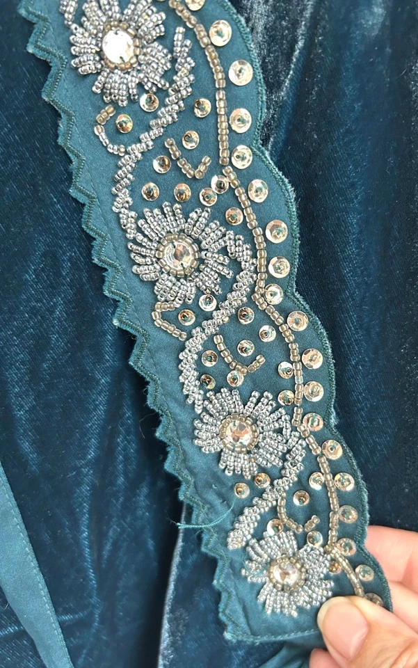 INC International Concepts Velvet Maxi Skirt Teal Size 12 Belt Dark Academia - Image 2 of 4