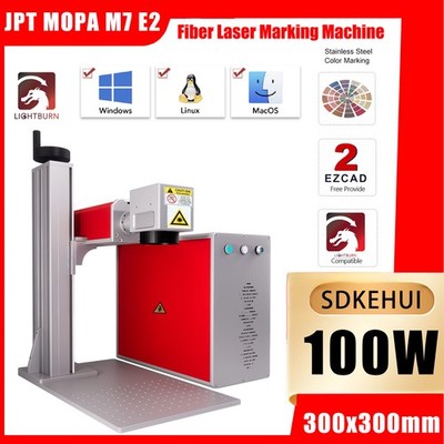 100W JPT Metal Laser Engraver Marker 300x300mm MOPA Fiber Laser Color Marking