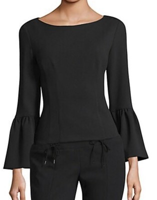 TIBI Black Crepe Boat Neck Bell Sleeves Blouse Top Womens Size 10 $325