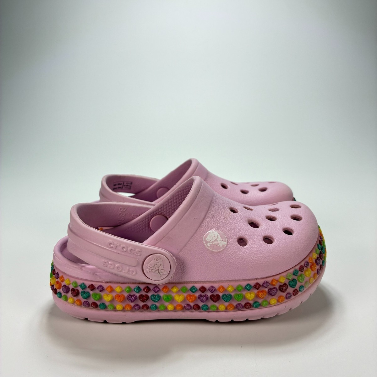 Crocs Crocband Pink Gem Band Clog Rainbow Strap Slip-On Comfort Kids Size C6