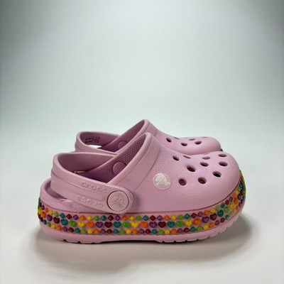 Crocs Crocband Pink Gem Band Clog Rainbow Strap Slip-On Comfort