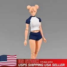 USA 1/12 Top T-Shirt Blue Shorts Clothes Set Fit 6in Female Action Figure Model