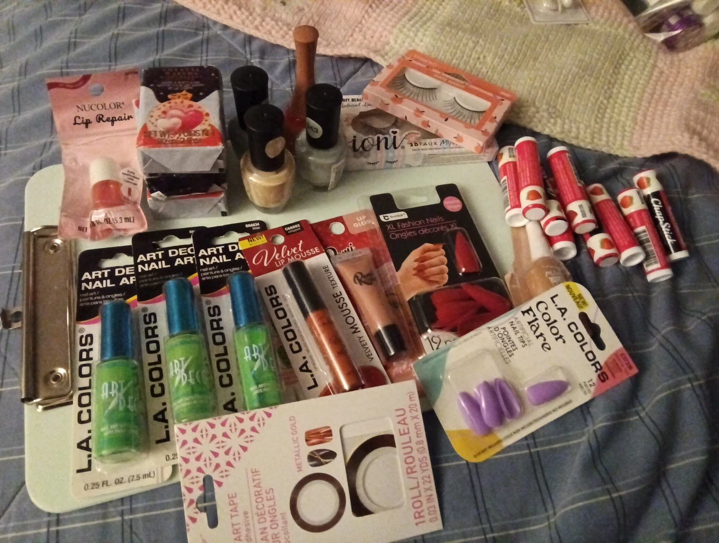 Beauty Kit With Nail Sets, Polish, Art Tape, Eye Lashes, Chap Stick, Bar Soap.