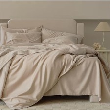 Double Stitch Cotton Tencel Duvet Cover - Queen Comforter Cover Sandstone NWT