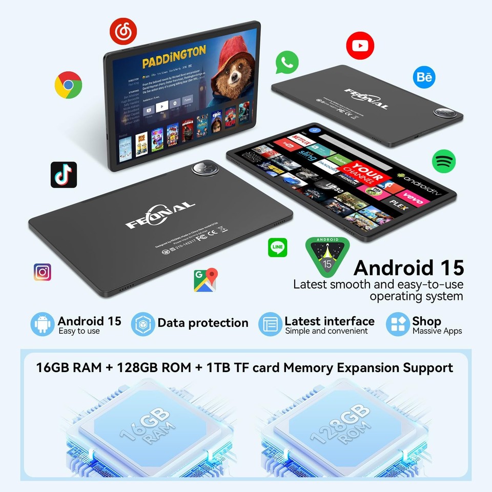 Tablet 11 inch Android 15 Tablet, 2025 Latest Update 128GB ROM 16GB RAM ...