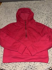 Women's Pink Solid Hooded 1/2 Zip Pullover Hoodie Raglan Long Sleeve Sz S