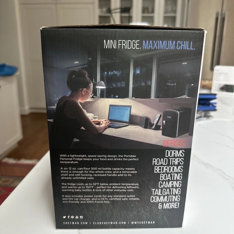 Chefman Portable Personal Mini Fridge Cool Warm (Car /Home) - 4 LTS Opened/new - Image 4 of 4