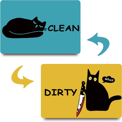 NEW Funny Cat Dishwasher Magnet   Double-Sided Clean/Dirty Sign, Black Cartoon K