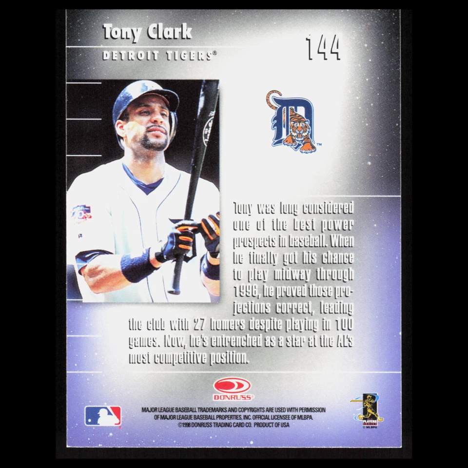 Tony Clark #144 1998 Donruss Elite Detroit Tigers Baseball Card MLB - Image 2 of 3