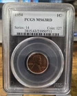 1954 1C RD Lincoln Wheat One Cent PCGS MS63RD