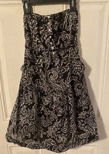 American Eagle Sundress Size 0 Strapless Pockets Ruching Black White Floral Line