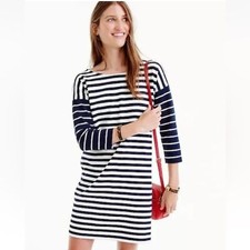 J. Crew Striped Relaxed Cotton Shift Mini Dress, Navy Blue White 3/4 sleeve, S