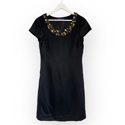 Boden 100% Silk Women s Jewel Neck Shift Dress in Black Size 8