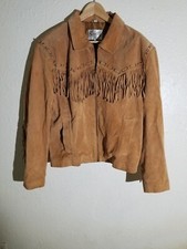 Scully Western Concho Fringe Brown Leather Jacket Coat Women Sz Large L