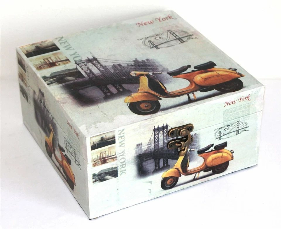 501 Massivholz Box mit Leinenoptik Schatzkiste Holzkiste Holzbox ca 21x21x11 cm - Bild 2 von 4