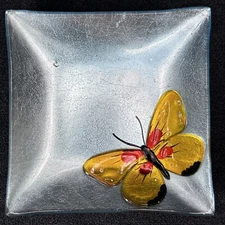 Vintage 1970's GORHAM Butterfly Menagerie 6" Square Glass Dessert Plate