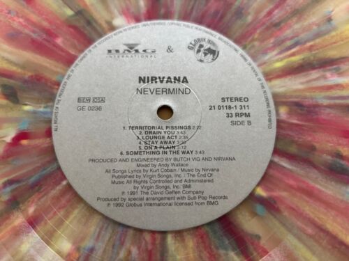 NIRVANA - NEVERMIND CZECH 1992 RE SPLATTER FIREWORKS COLORED VINYL IS NM GRUNGE - Picture 3 of 4