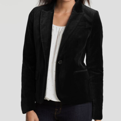 $149 Vince Camuto Women's Black One Button Velvet Blazer Suit Jacket Size  XS