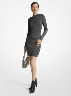 Michael Kors Metallic Long-Sleeve Minidress - Black Silver Michael Kors Metallic Long-Sleeve Minidress - Black Silver