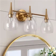 LNC Cymerlarity Modern Plating Brass Vanity Light 21.5" w/ Textured Glass Shades