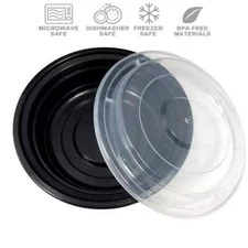50 Piece 16oz Black 6" Round Food/Meal Prep and Storage Container with Clear Lid