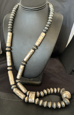 Handmade Stamped Bench Navajo Sterling Silver Bead Necklace 30