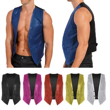 Men's Women Sequin Jazz Dance Vest Vintage Retro Disco Waistcoat Sparkling Vest